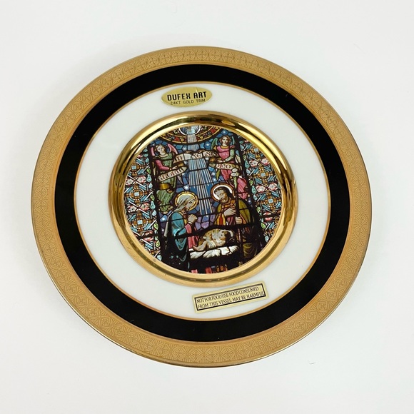 Vintage Dufex Art 24K Gold Trim 6” Decorative Collectible Nativity Scene Plate - Picture 2 of 12